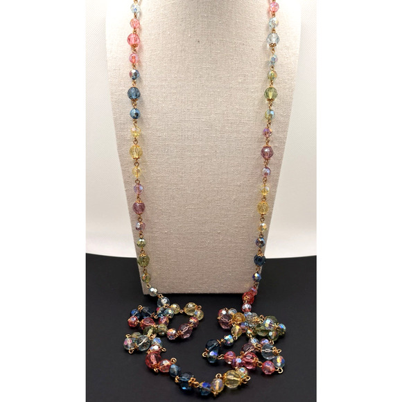 Vintage Joan Rivers Necklace Aurora Borealis Acrylic Crystal Beaded Gold Tone - Picture 5 of 7